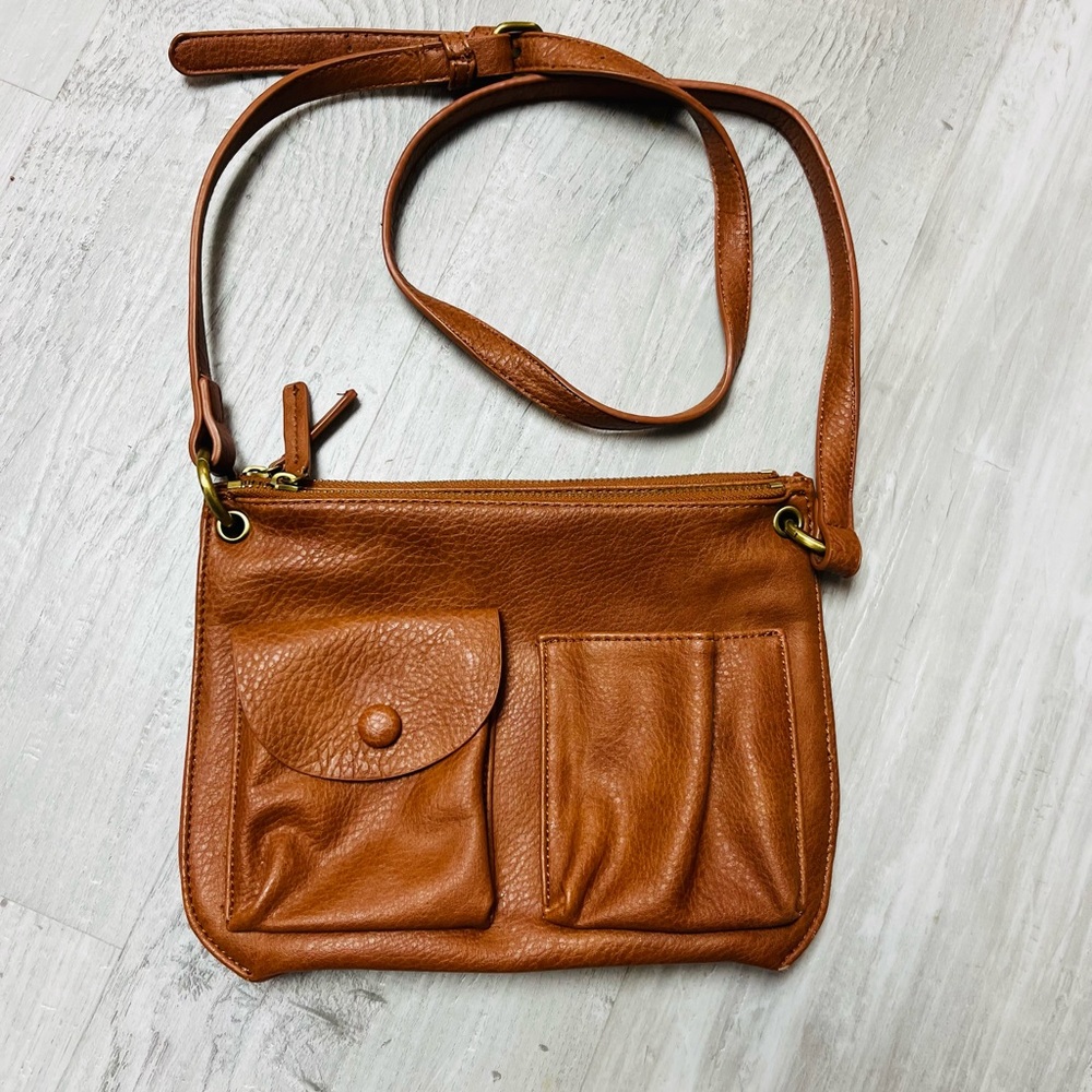 Anthropologie Camel Began Leather Slim
Crossbody Bag